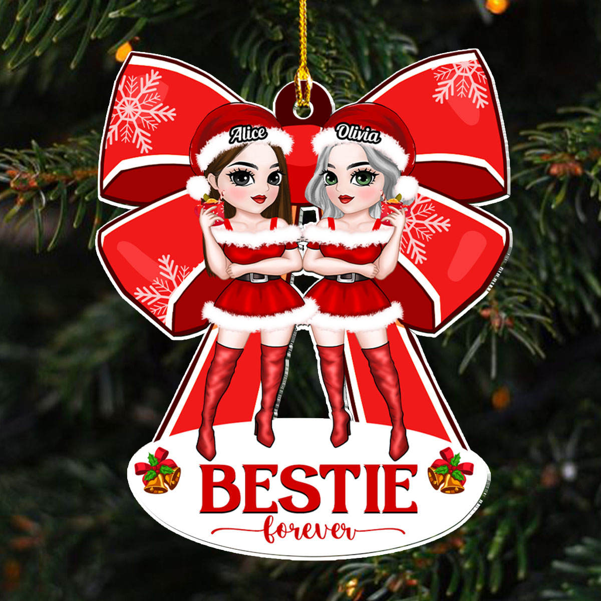 Besties With Bowtie - Personalized Custom Acrylic Ornament