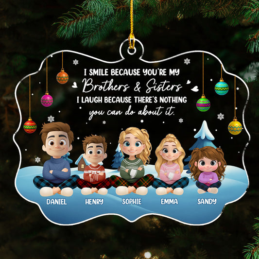 Forever Smiling With My Sibling - Personalized Custom Acrylic Ornament