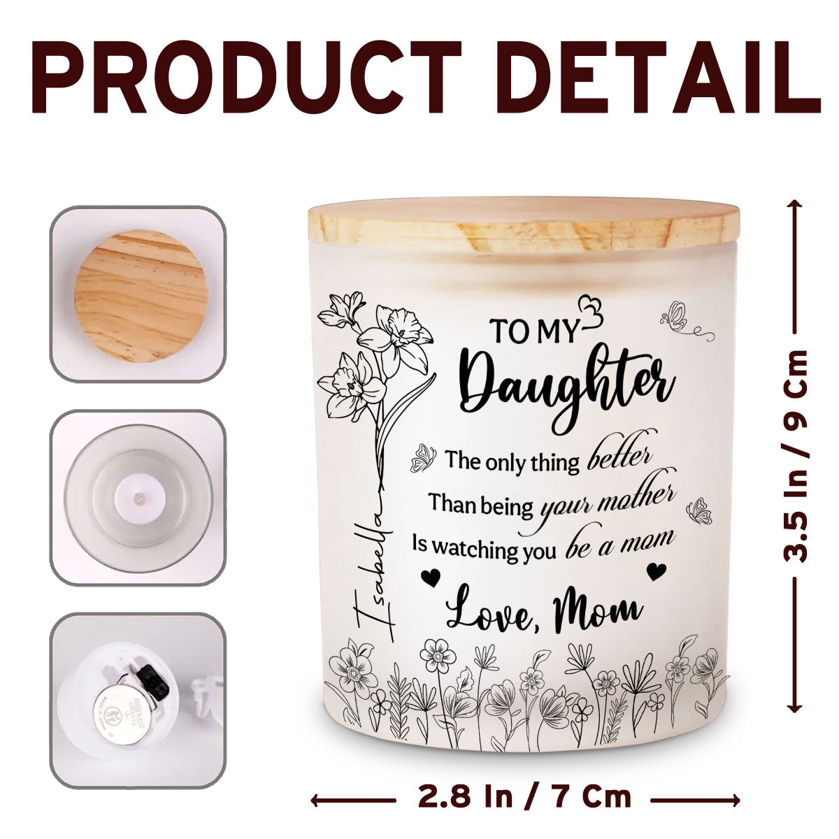 Love For My Daughter - Personalized Custom Glass Jar With LED Candle