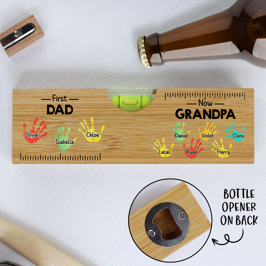 First Dad Now Grandpa - Personalized Custom Wooden Spirit Level Bottle Opener