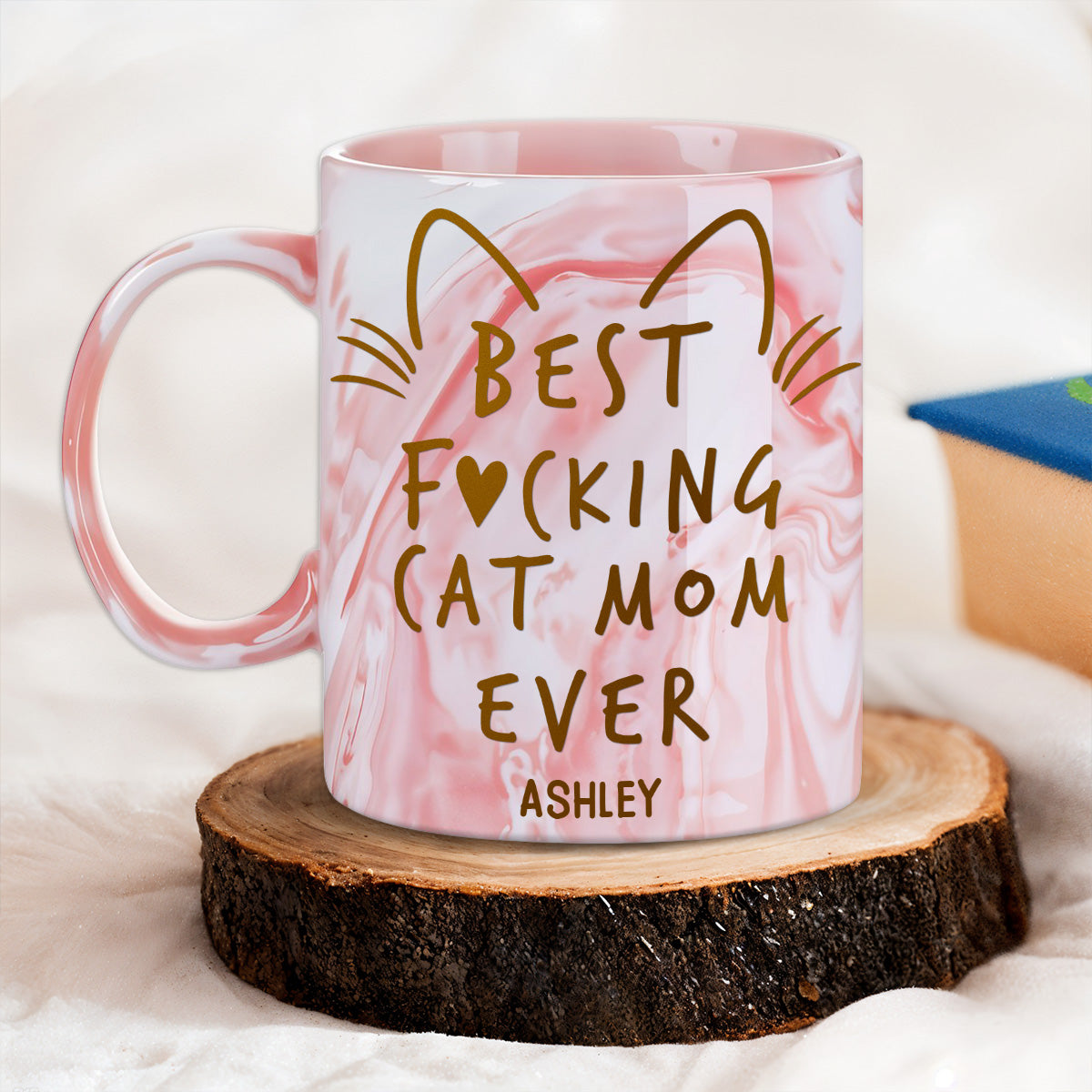 Best Cat Mom - Personalized Custom Pink Marble Mug