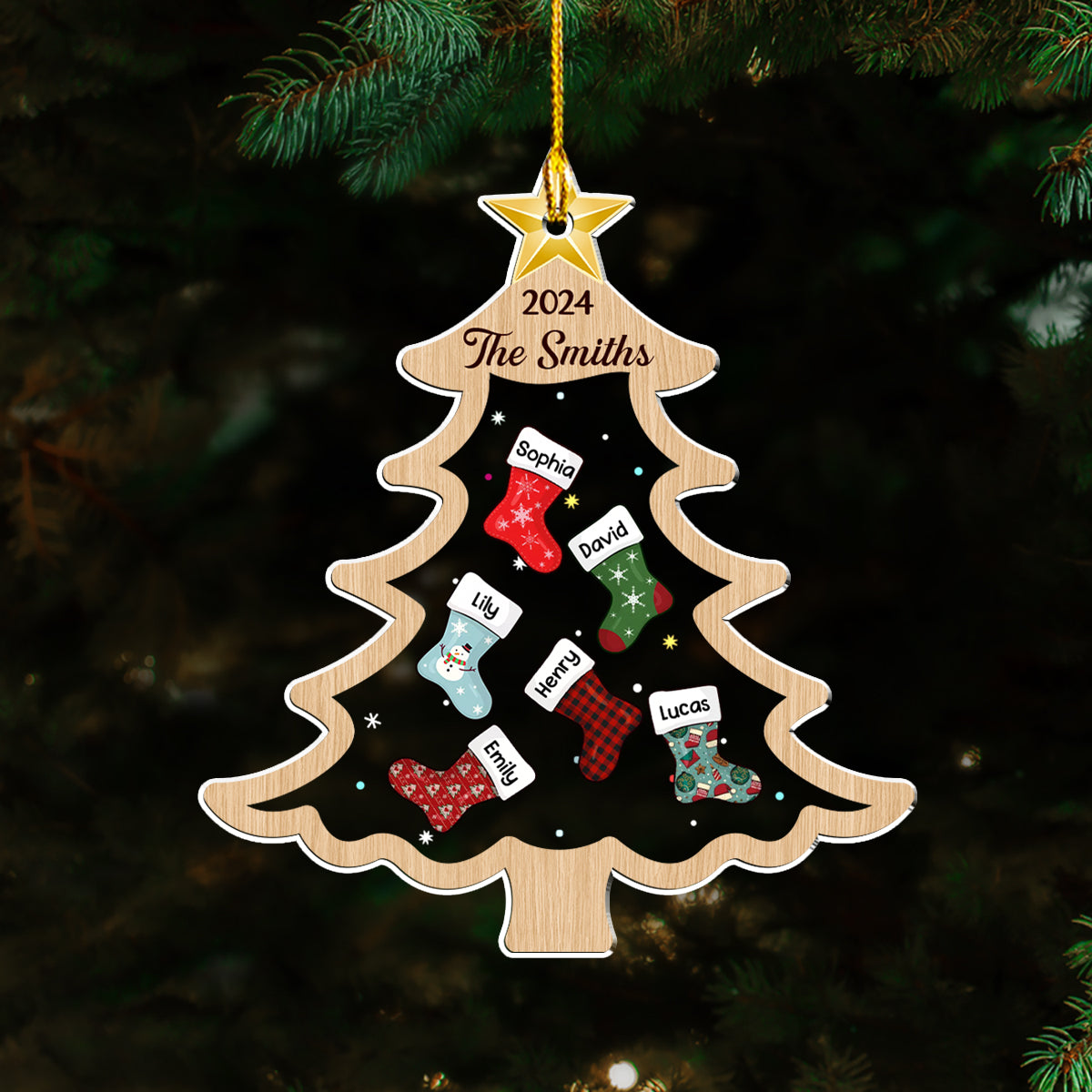 Merry Christmas Socking Family - Personalized Custom Acrylic Ornament