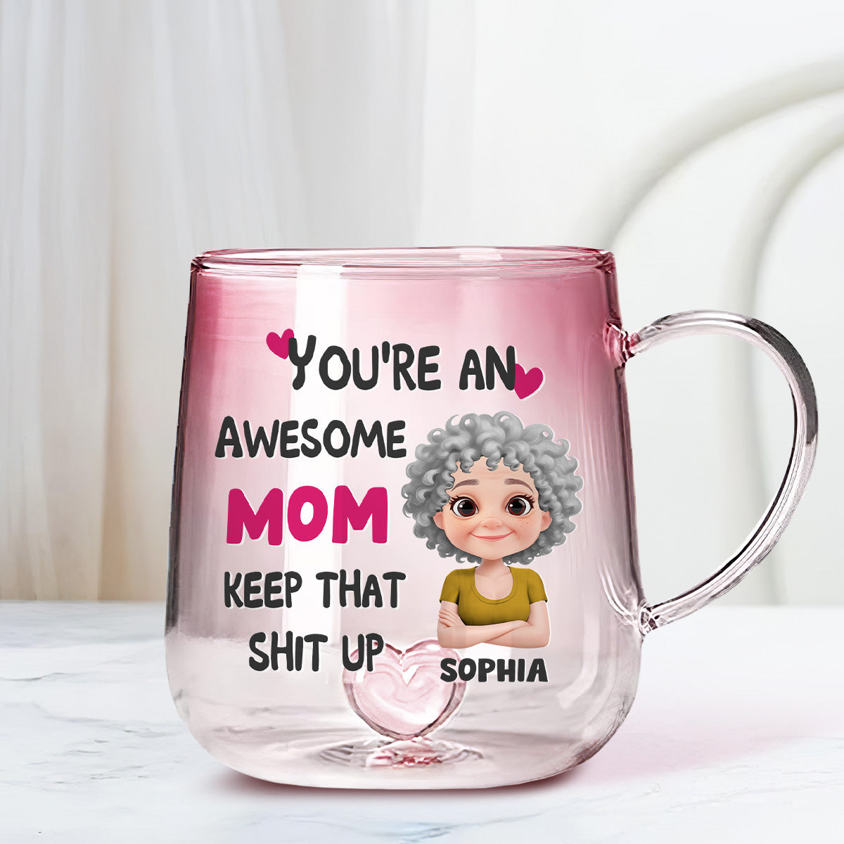 You Are Awesome Mom - Personalized Custom Pink Gradient Glass Mug