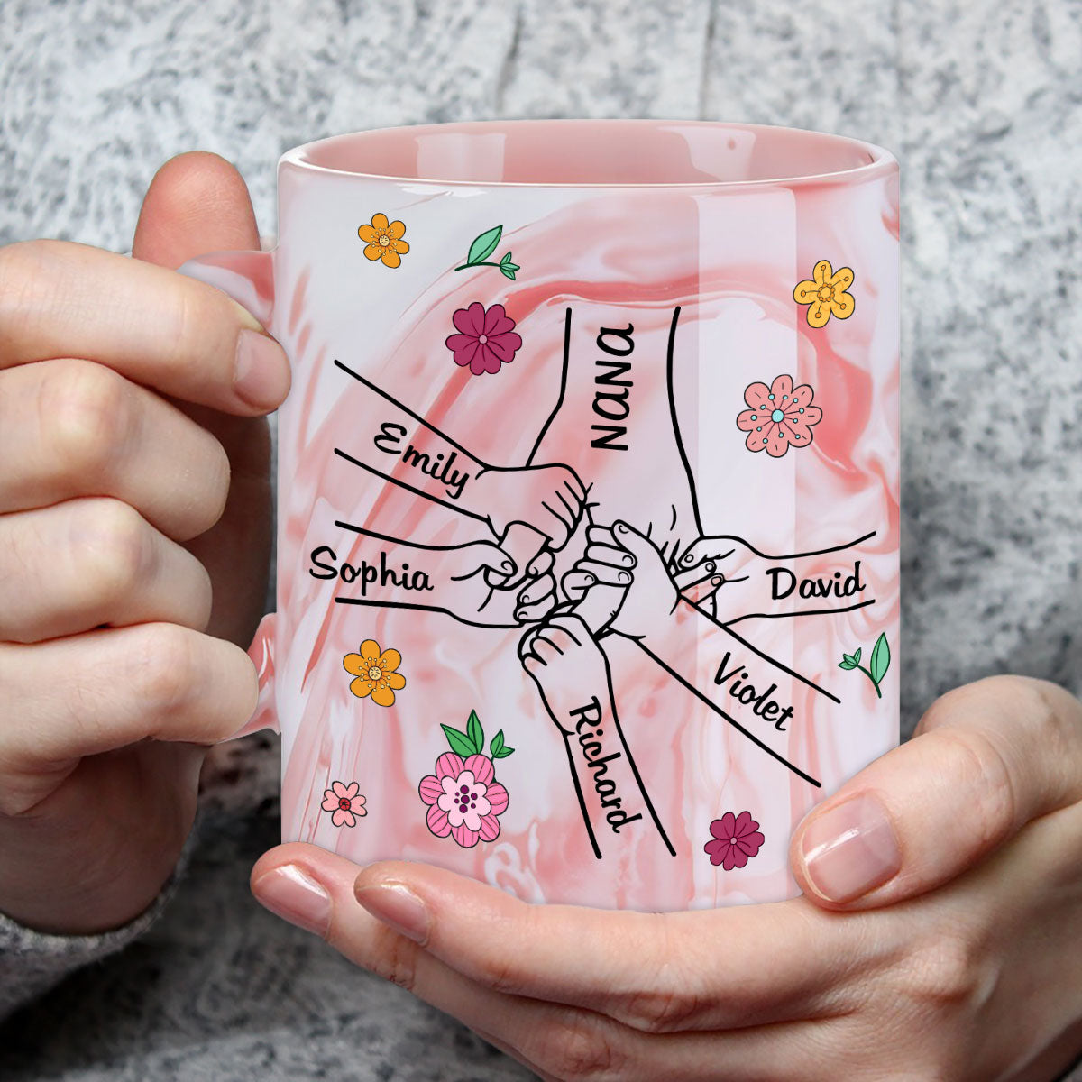 Lovely Grandma - Personalized Custom Pink Marble Mug