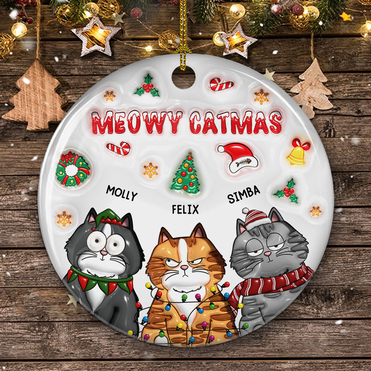 Meow Catmas - Personalized Custom 3D Inflated Effect Ceramic Ornament