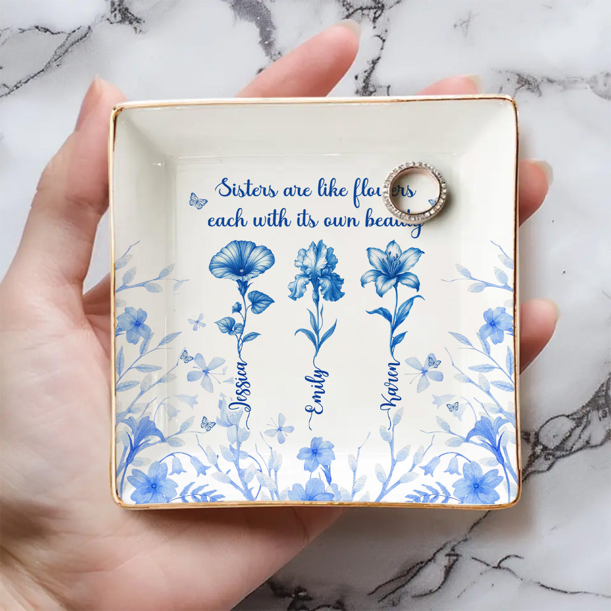 A Garden Of Sisterly Love - Personalized Custom Jewelry Dish