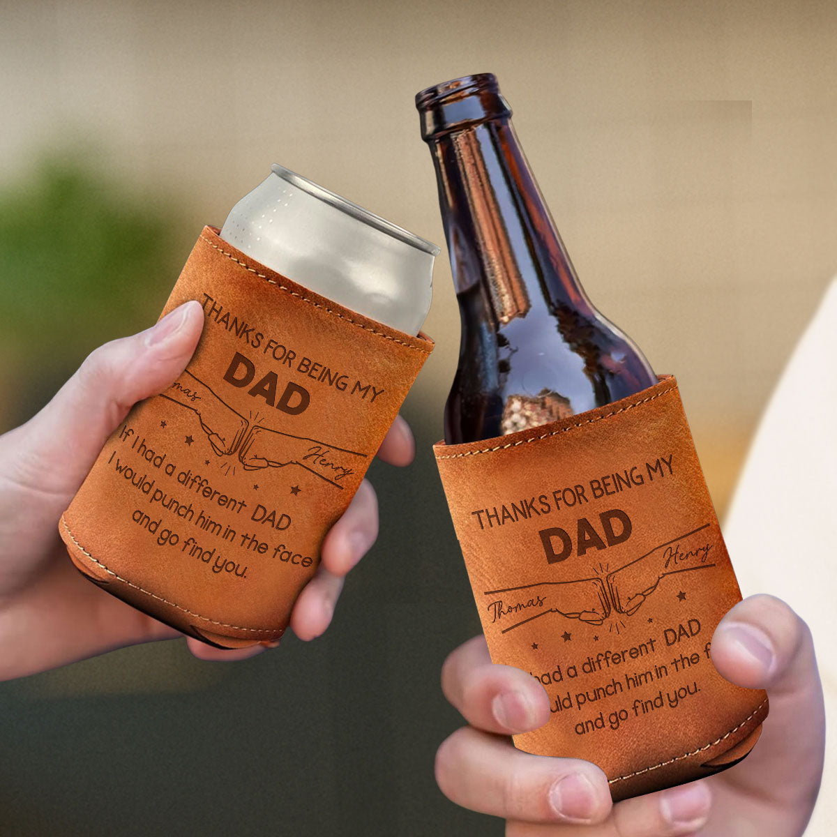 Thanks For Being My Brother - Personalized Custom Engraved Leather Can Cooler Holder