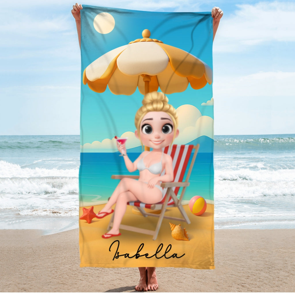 Multicolor Birth Flower Cartoon - Personalized Custom Beach Towel