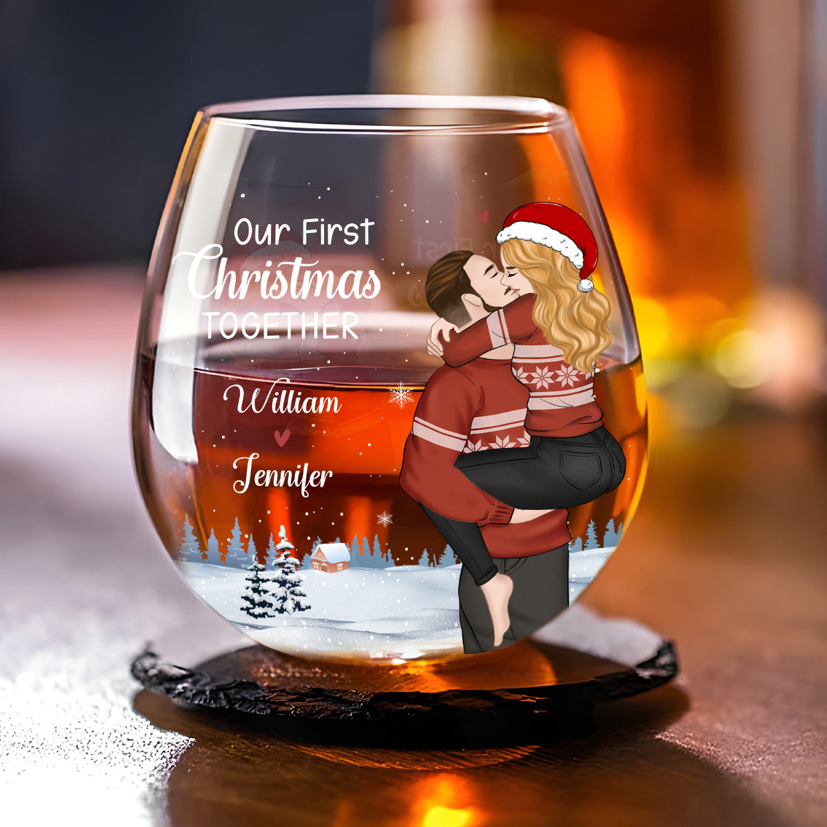 Our First Christmas 2024 - Personalized Custom Wine Glass