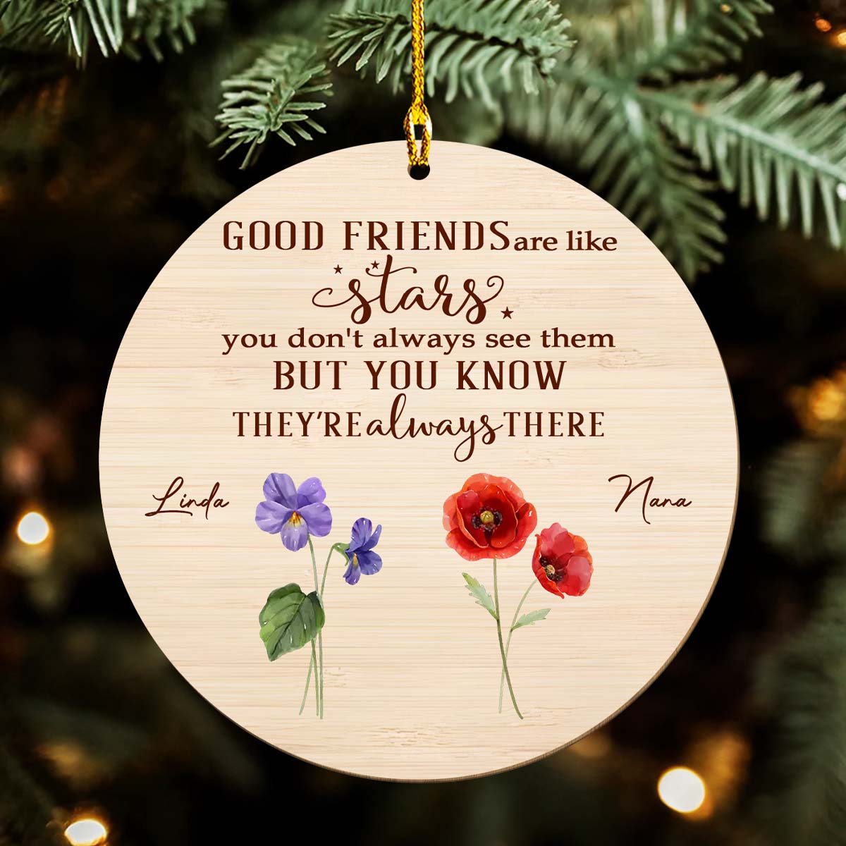 Friends Like Stars - Personalized Custom Wood Ornament