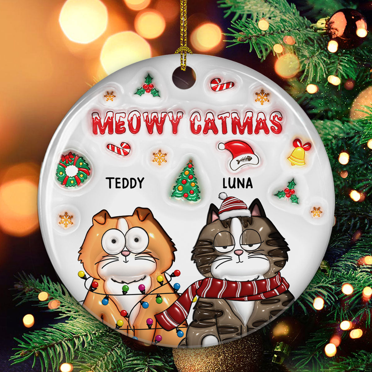 Meow Catmas - Personalized Custom 3D Inflated Effect Ceramic Ornament