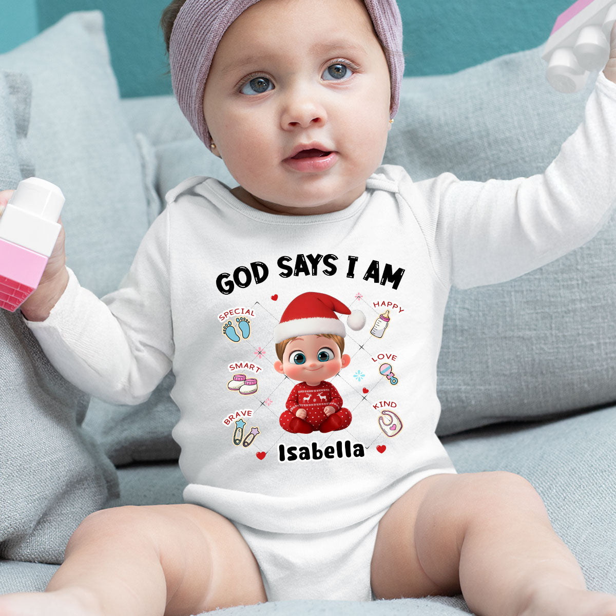 God Says I Am - Personalized Custom Long Sleeve Baby Onesie