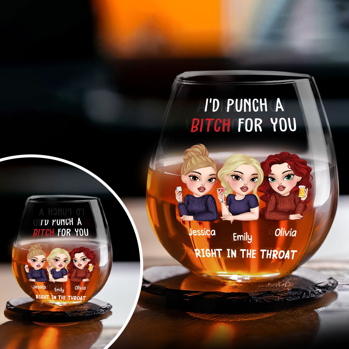 Punch A Bitch For You My Bestie - Personalized Custom Wine Glass