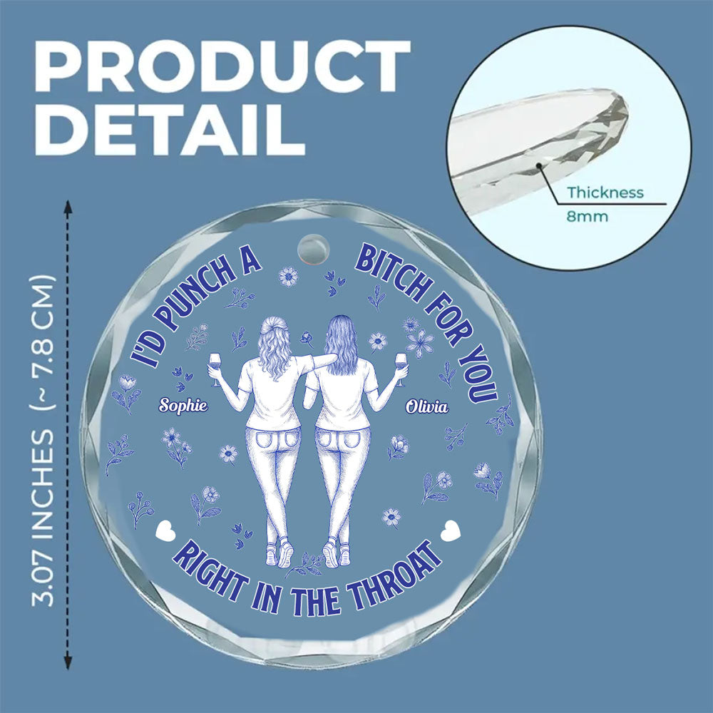 Punch Bitch Besties Blue Toile - Personalized Custom Glass Ornament
