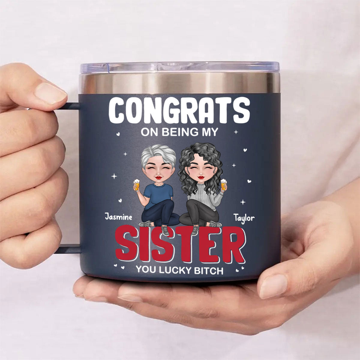 Congrats On Being My Bestie - Personalized Custom 14oz Stainless Steel Tumbler With Handle