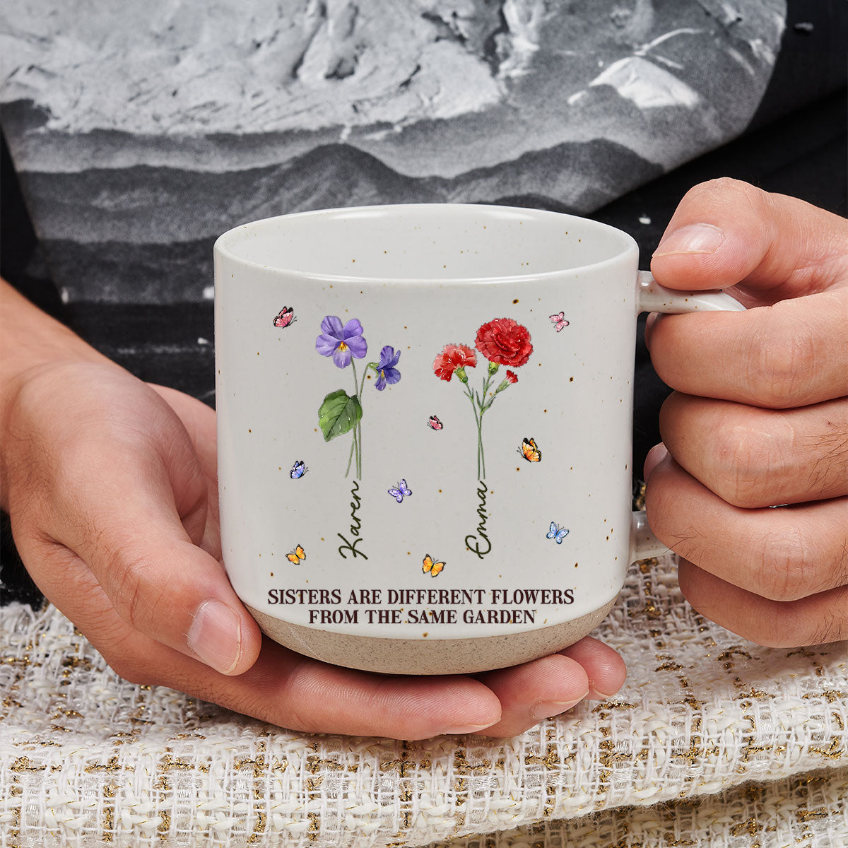 Sisters Are Different Flowers From The Same Garden Ver 2 - Personalized Custom Pottery Mug
