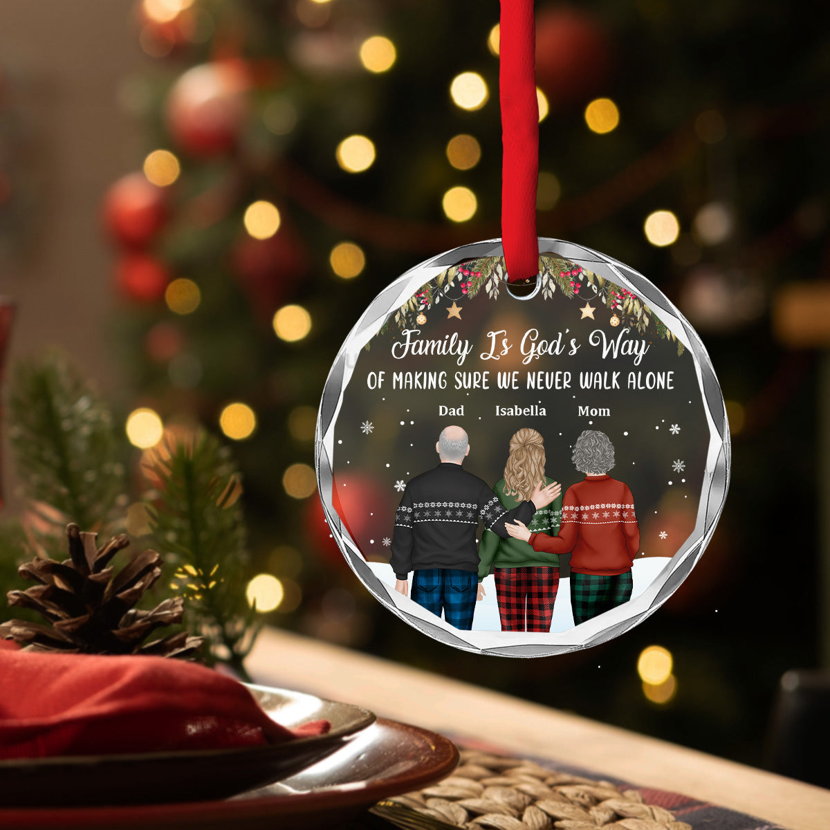 Family Never Walk Alone  - Personalized Custom Glass Ornament