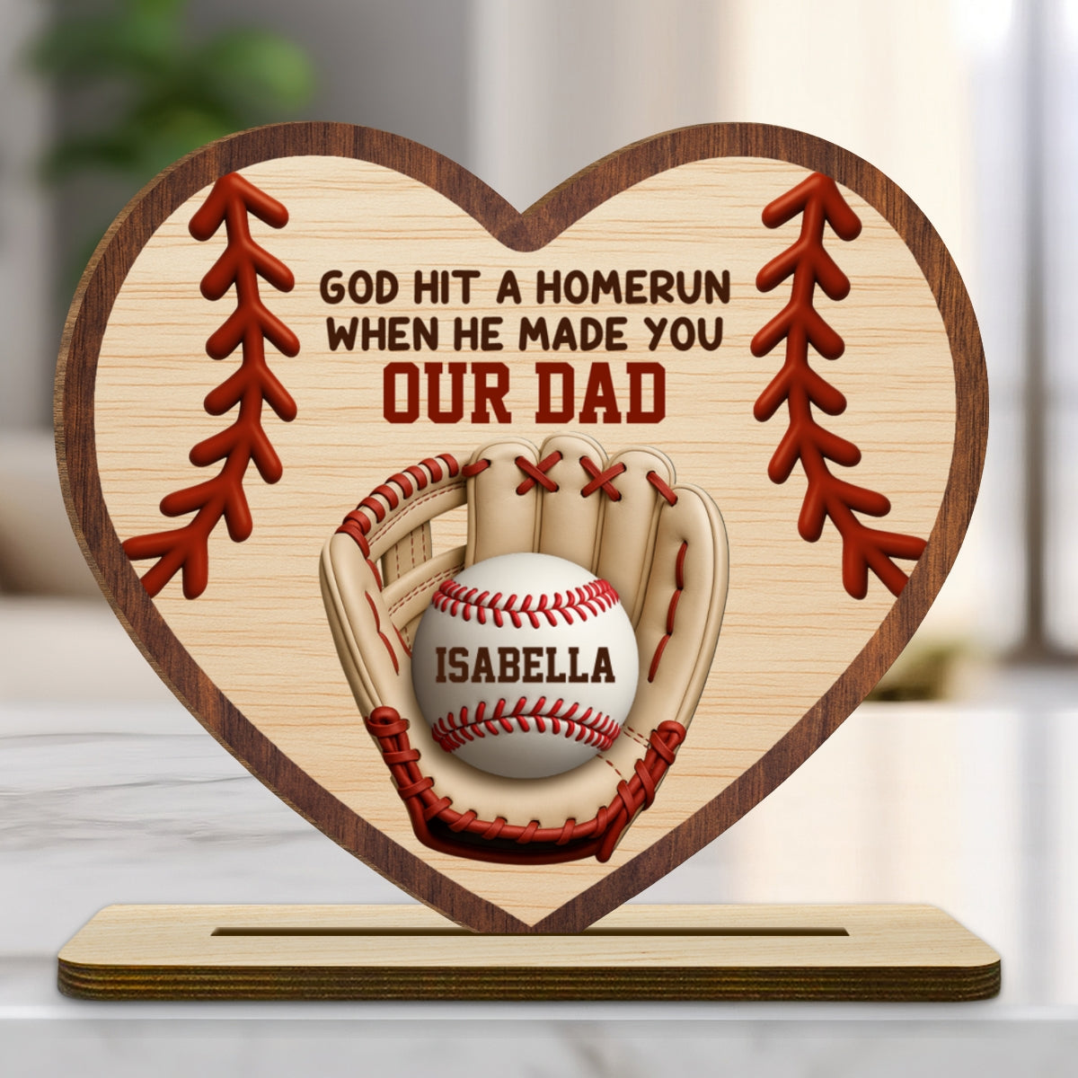 Hit A Home Run - Personalized Custom 2-Layer Wood Plaque With Flat Base