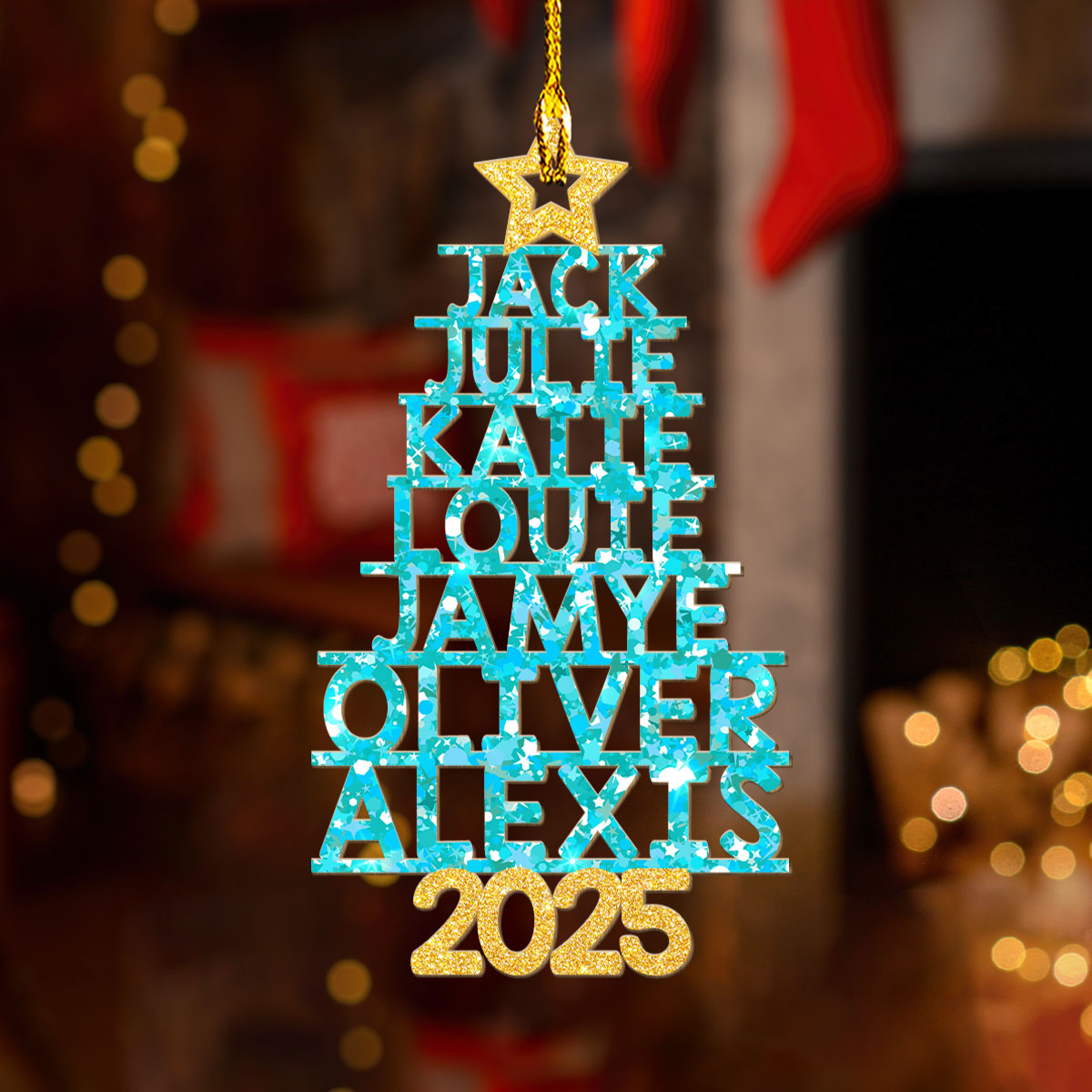 Family Glitter Christmas Tree - Personalized Custom Wood Ornament