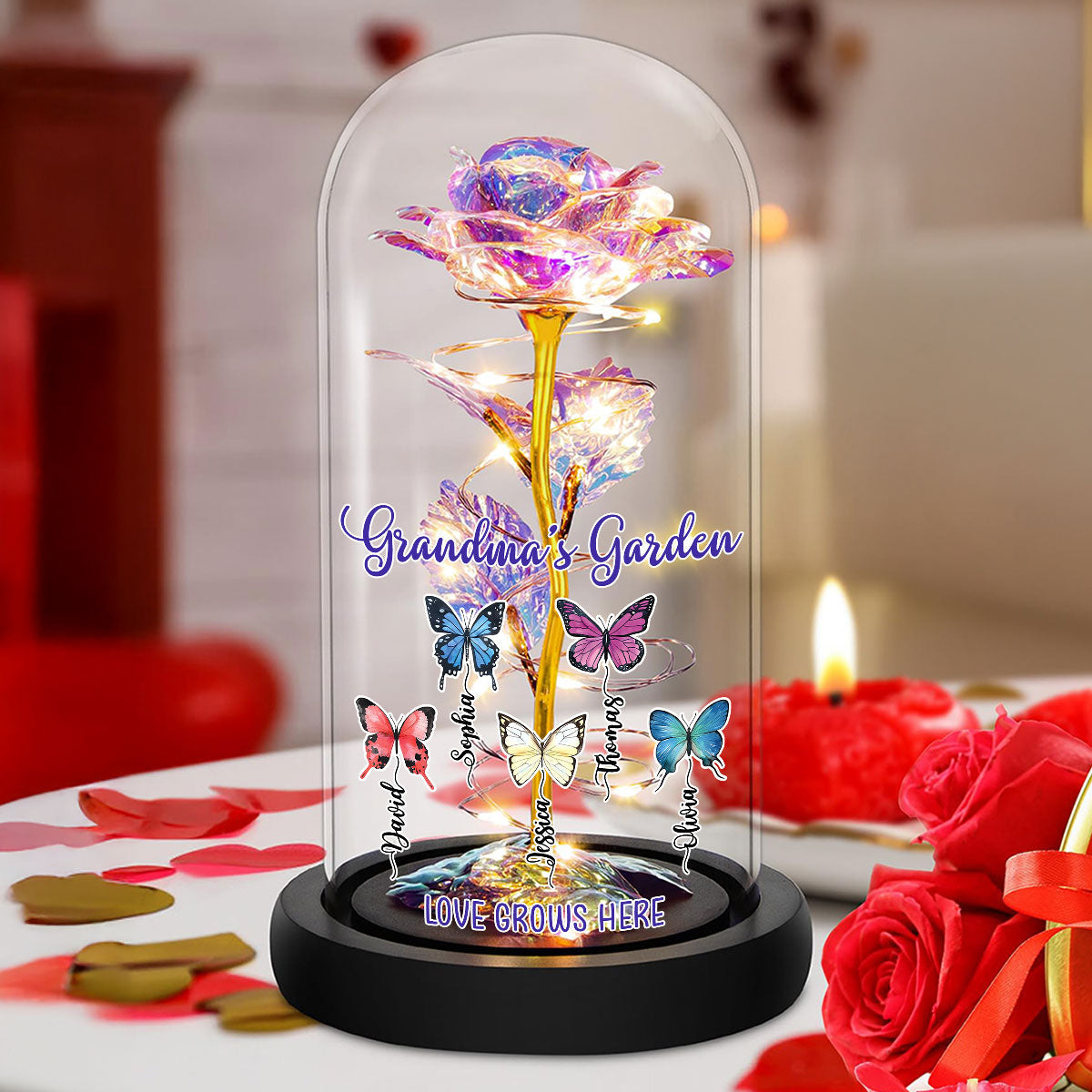 Love Grows Here - Personalized Custom Sparkly Rose