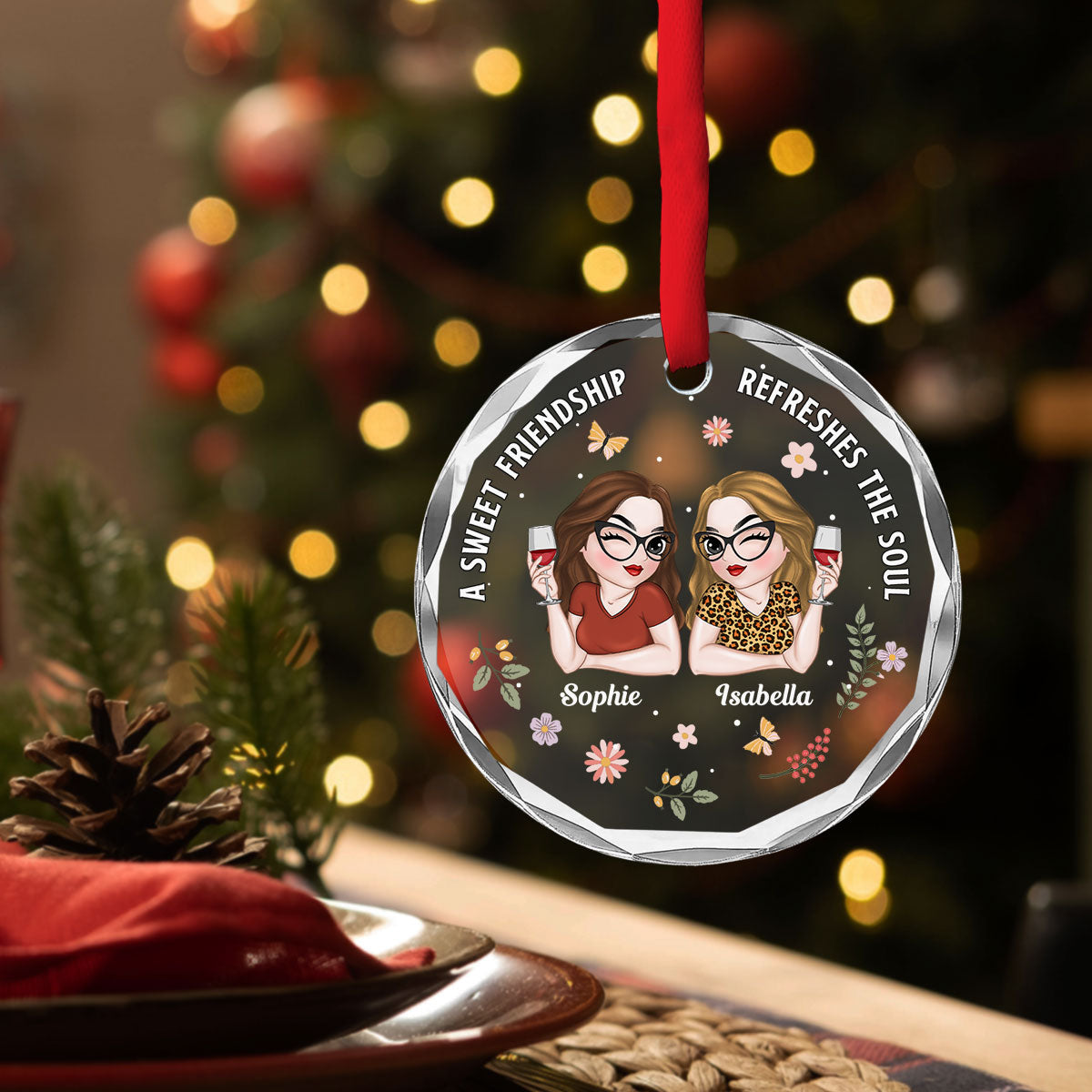Sweety Friendship - Personalized Custom Glass Ornament