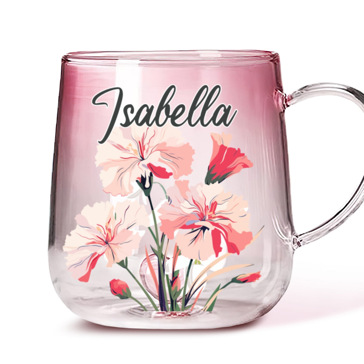 Custom Name Birth Month Flowers - Personalized Custom Pink Gradient Glass Mug