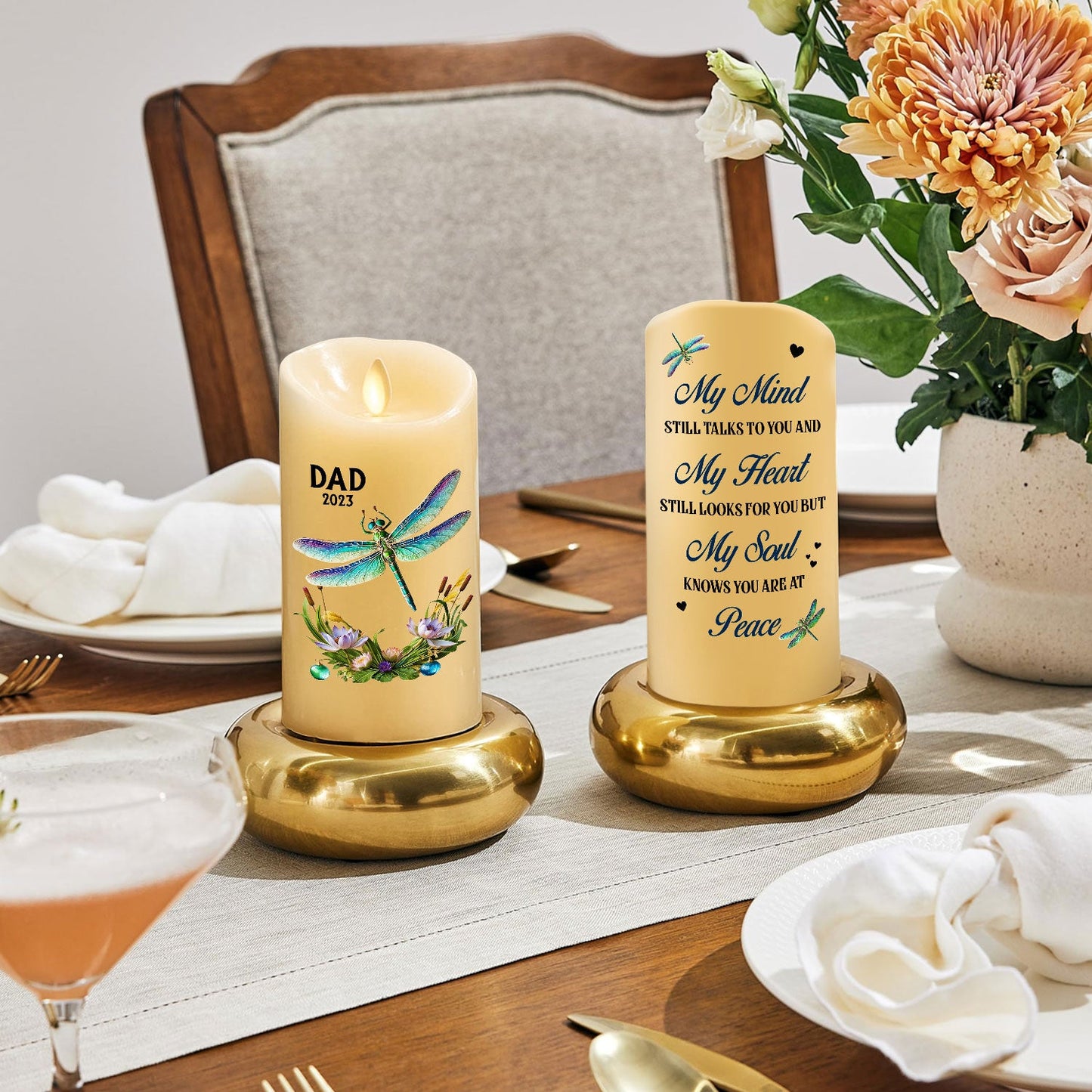 My Mind My Heart My Soul Dragonfly - Personalized Custom LED Candle