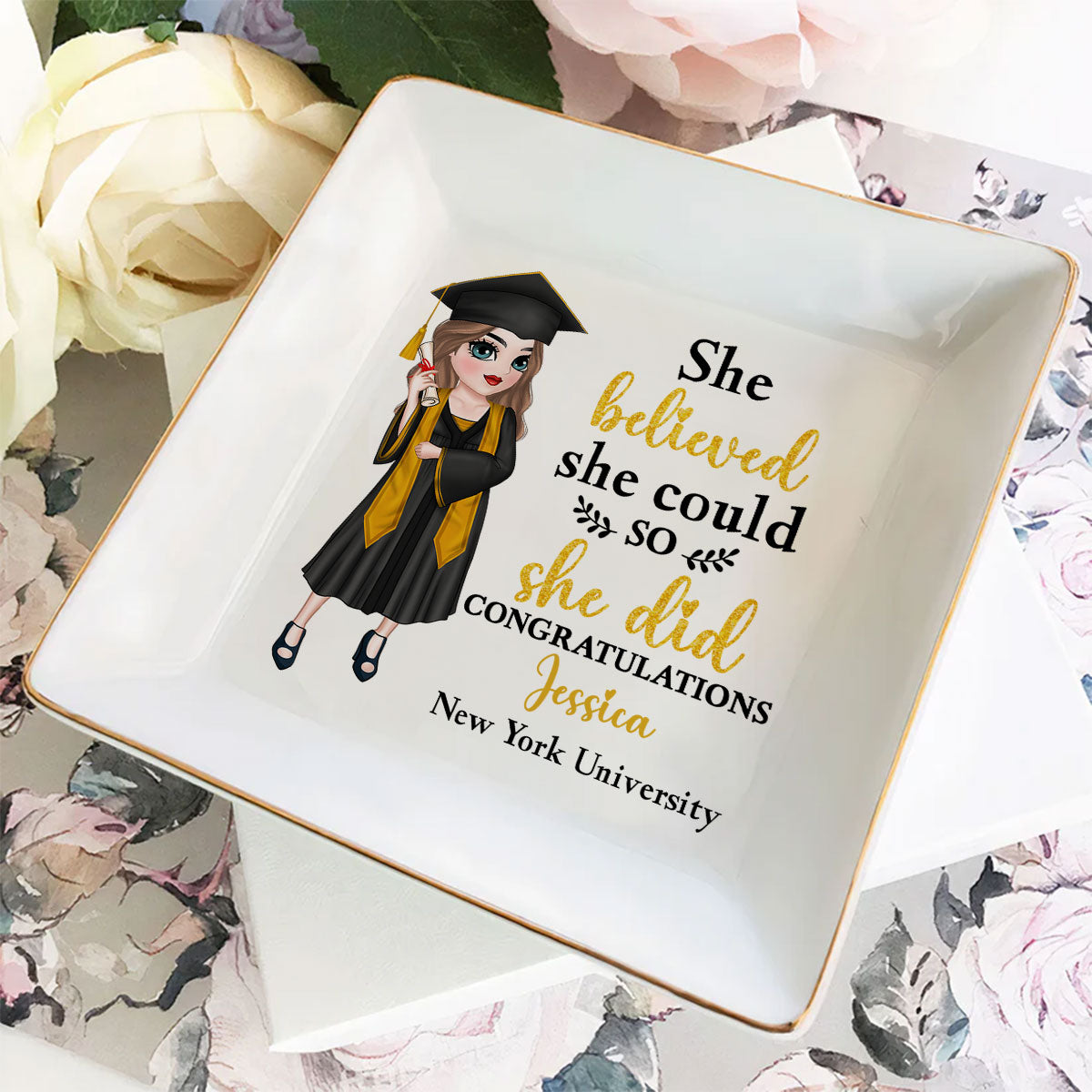 She Believed She Could - Personalized Custom Jewelry Dish