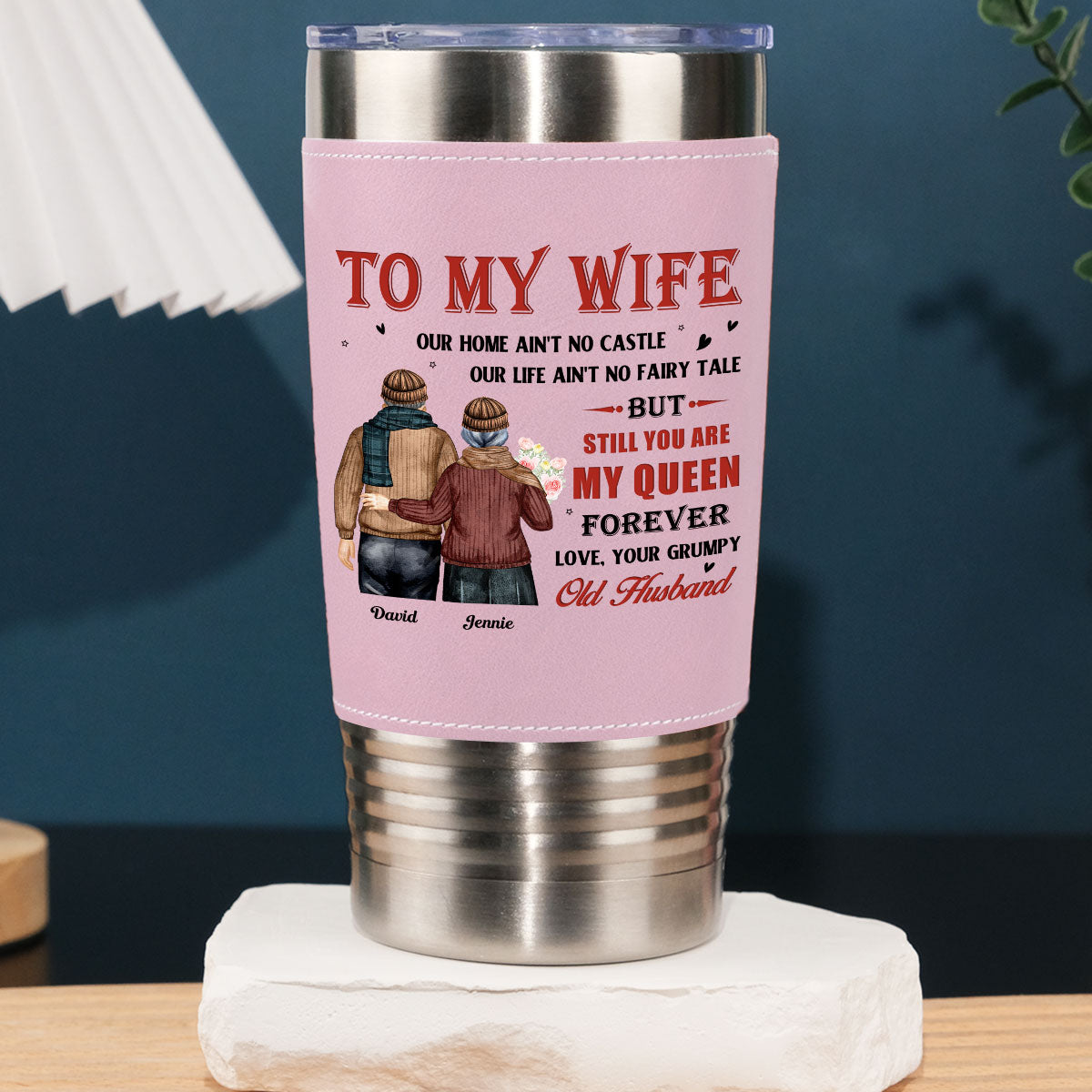 To My Queen - Personalized Custom Pink Leather Tumbler