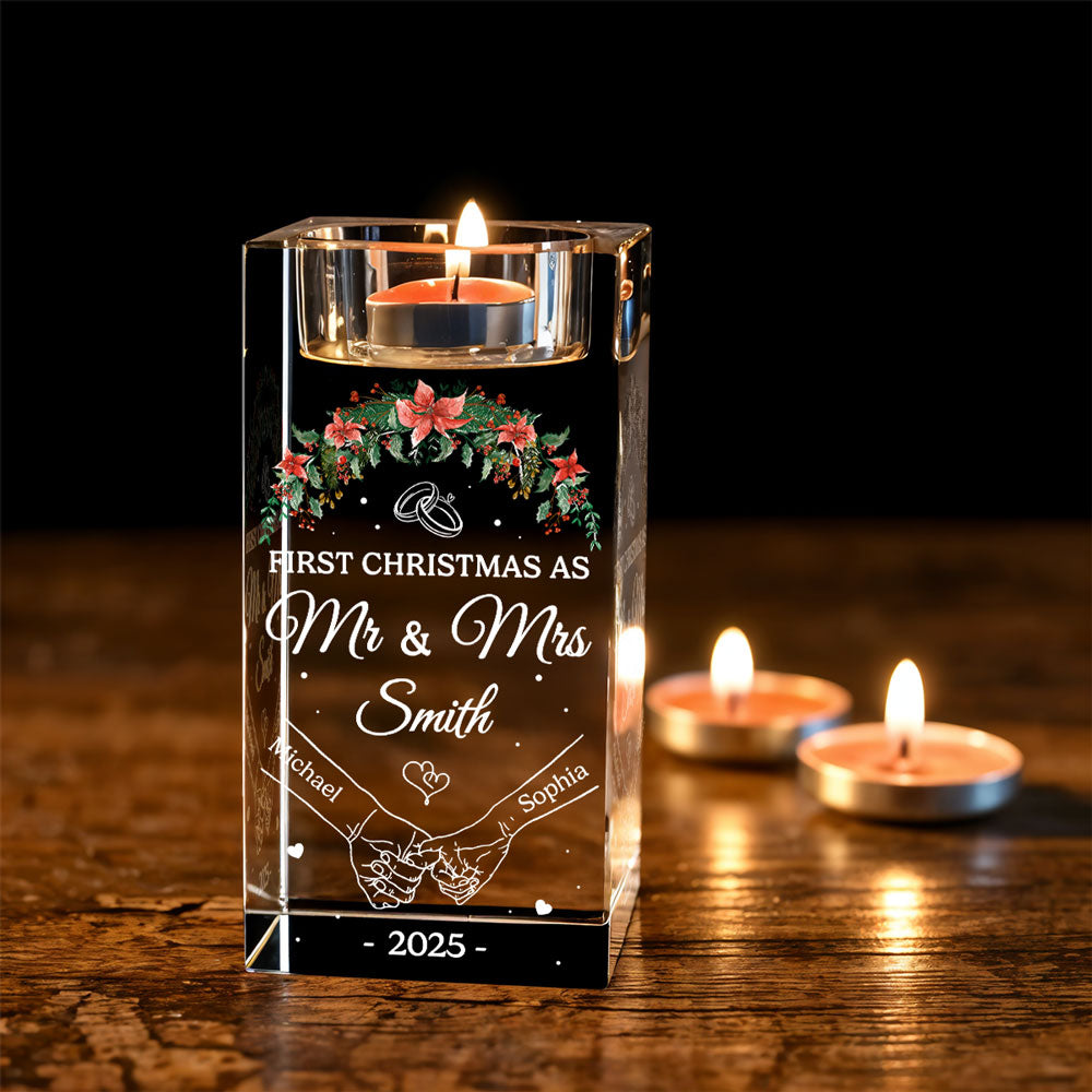 Our First Year - Personalized Custom Crystal Candle Holder