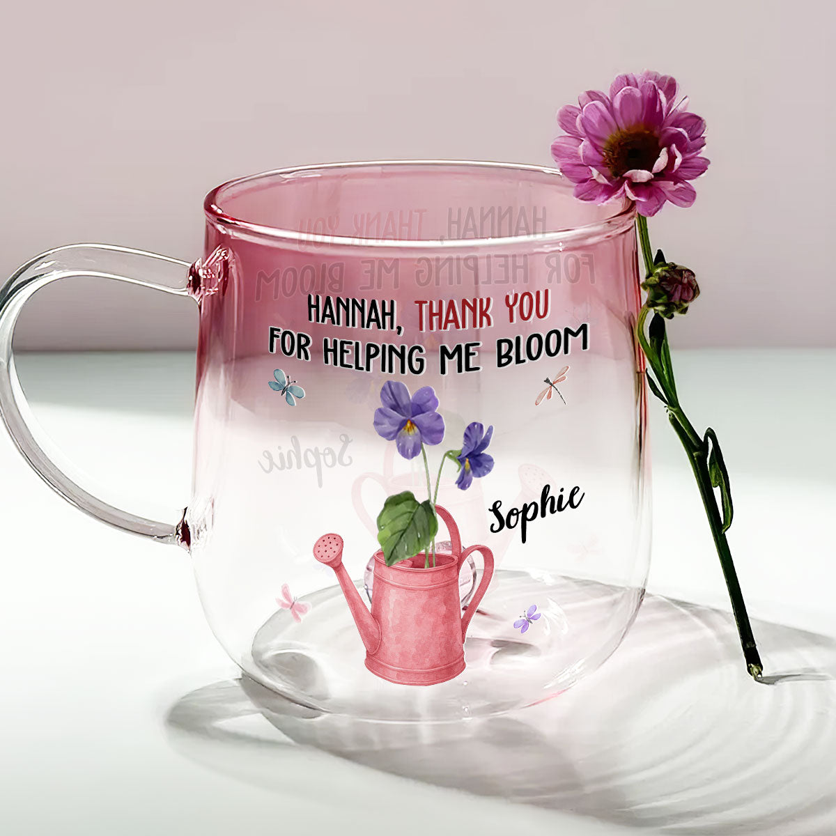 Thank You For Helping Me Bloom - Personalized Custom Pink Gradient Glass Mug