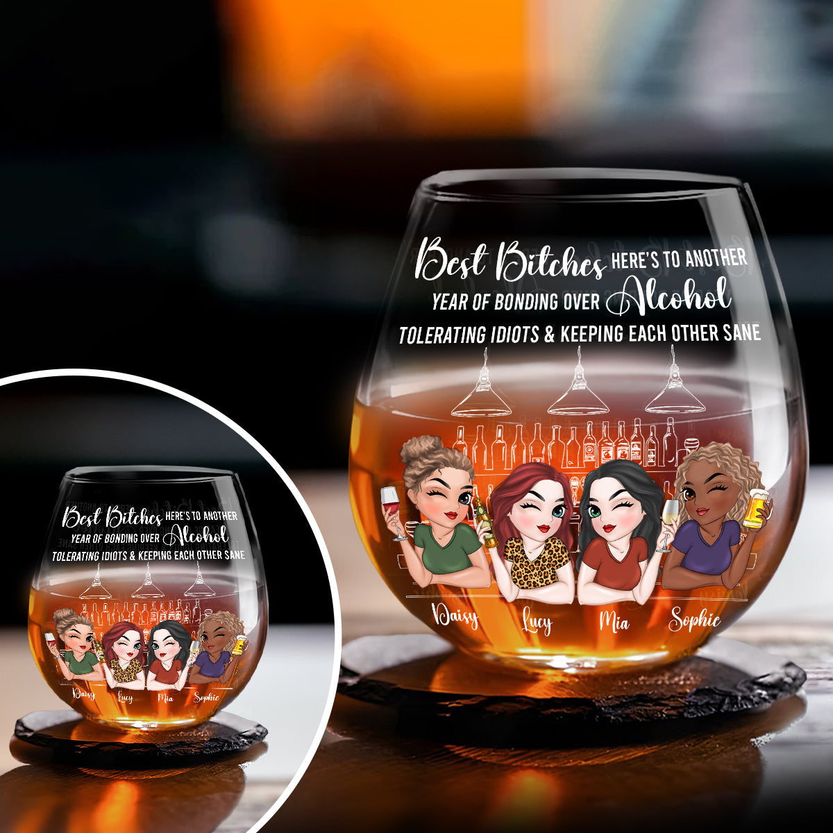 Bestie Friends Together - Personalized Custom Wine Glass