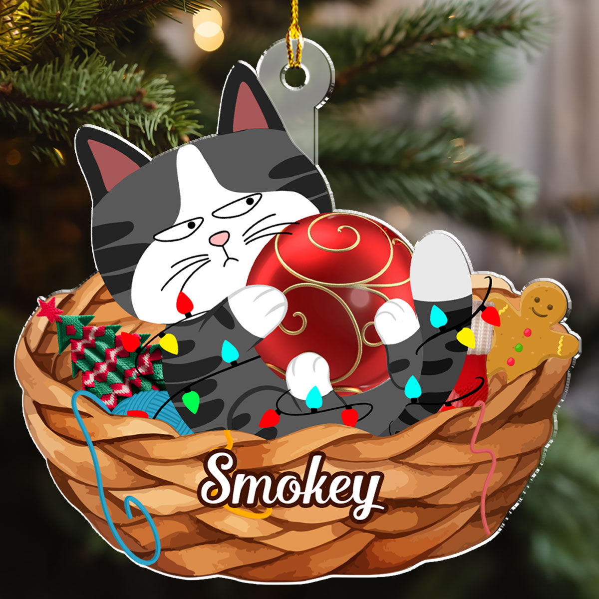 Lovely Swinging Cat Christmas - Personalized Custom Acrylic Ornament