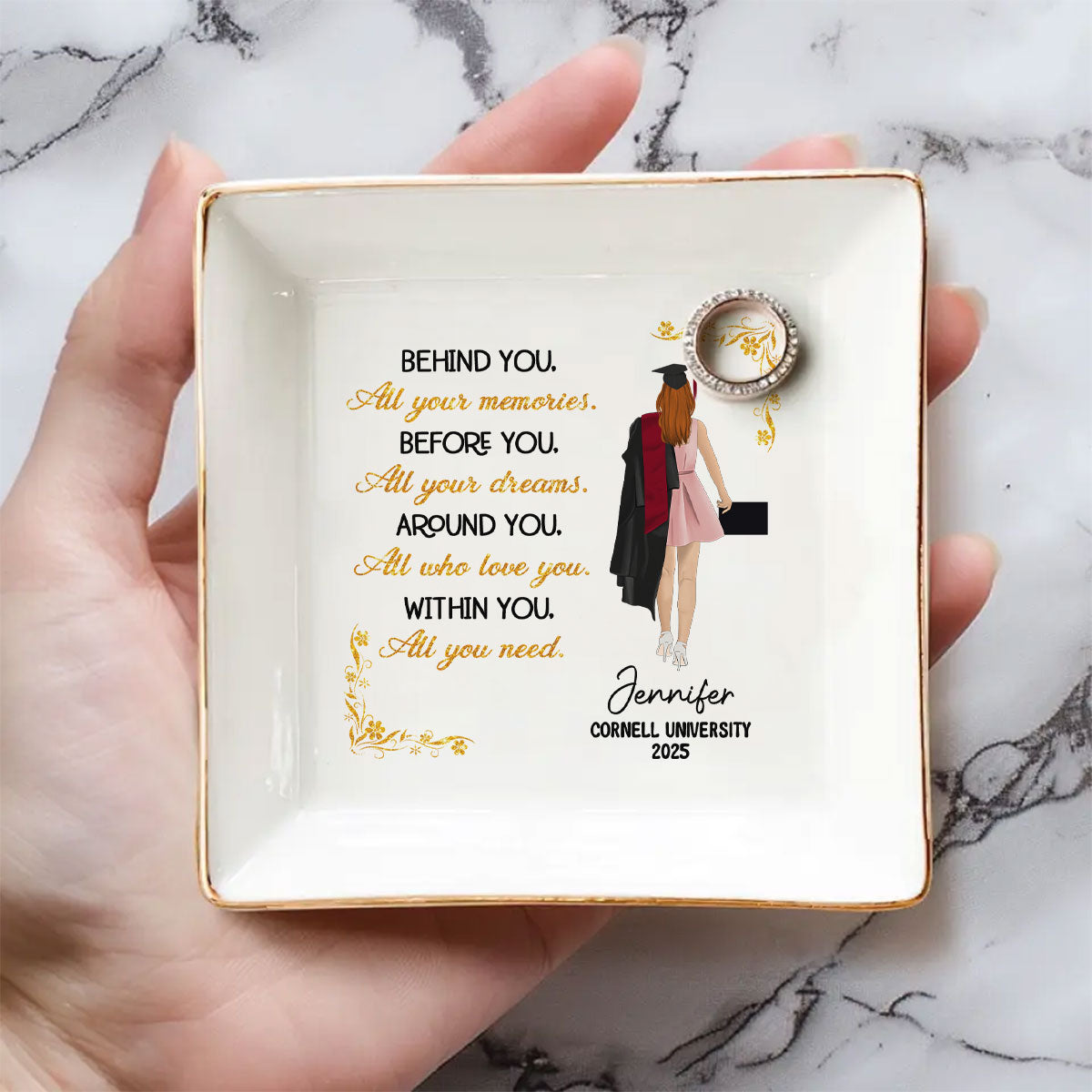 She Dreamed Big And Won - Personalized Custom Jewelry Dish