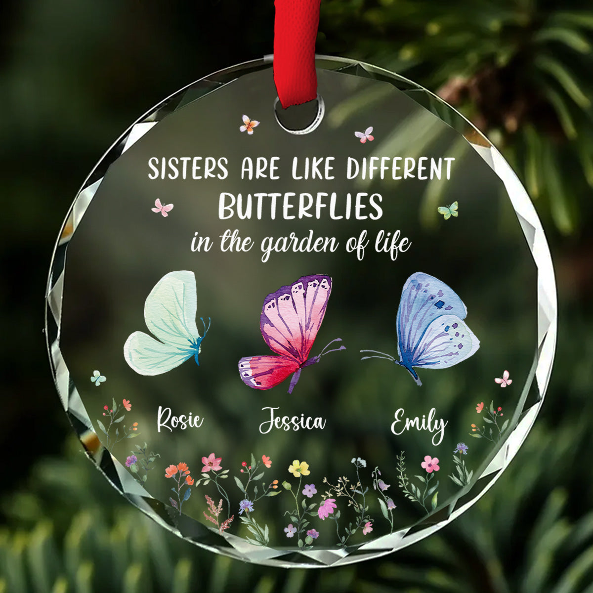 Sisters Are Like Different Butterflies - Personalized Custom Glass Ornament