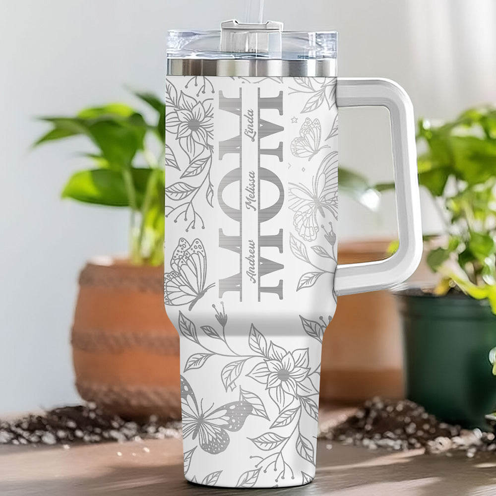 The Love Of Mom - Personalized Custom Engraved 40oz Tumbler With Handle