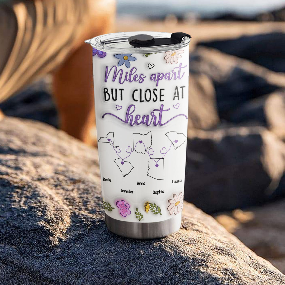 Miles Apart But Close At Heart - Personalized Custom 3D Inflated Effect Tumbler