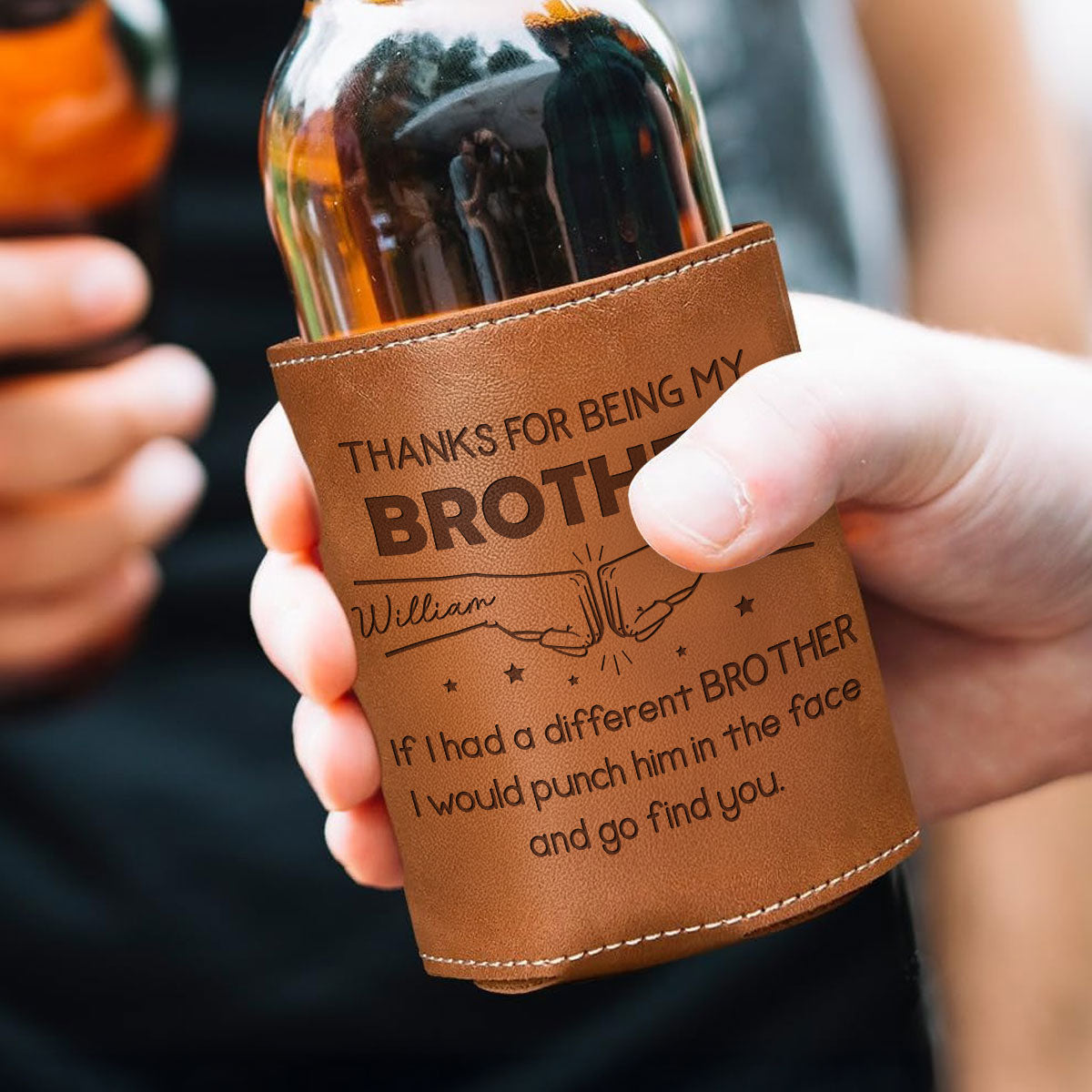 Thanks For Being My Brother - Personalized Custom Engraved Leather Can Cooler Holder