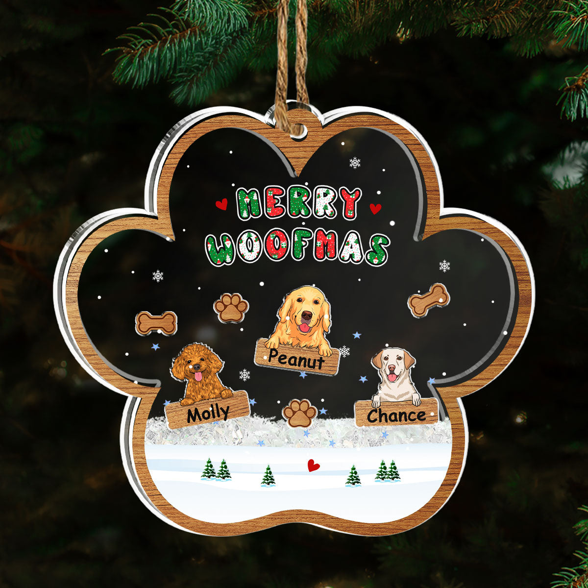 Woofmas Winter - Personalized Custom Acrylic Shaker Ornament