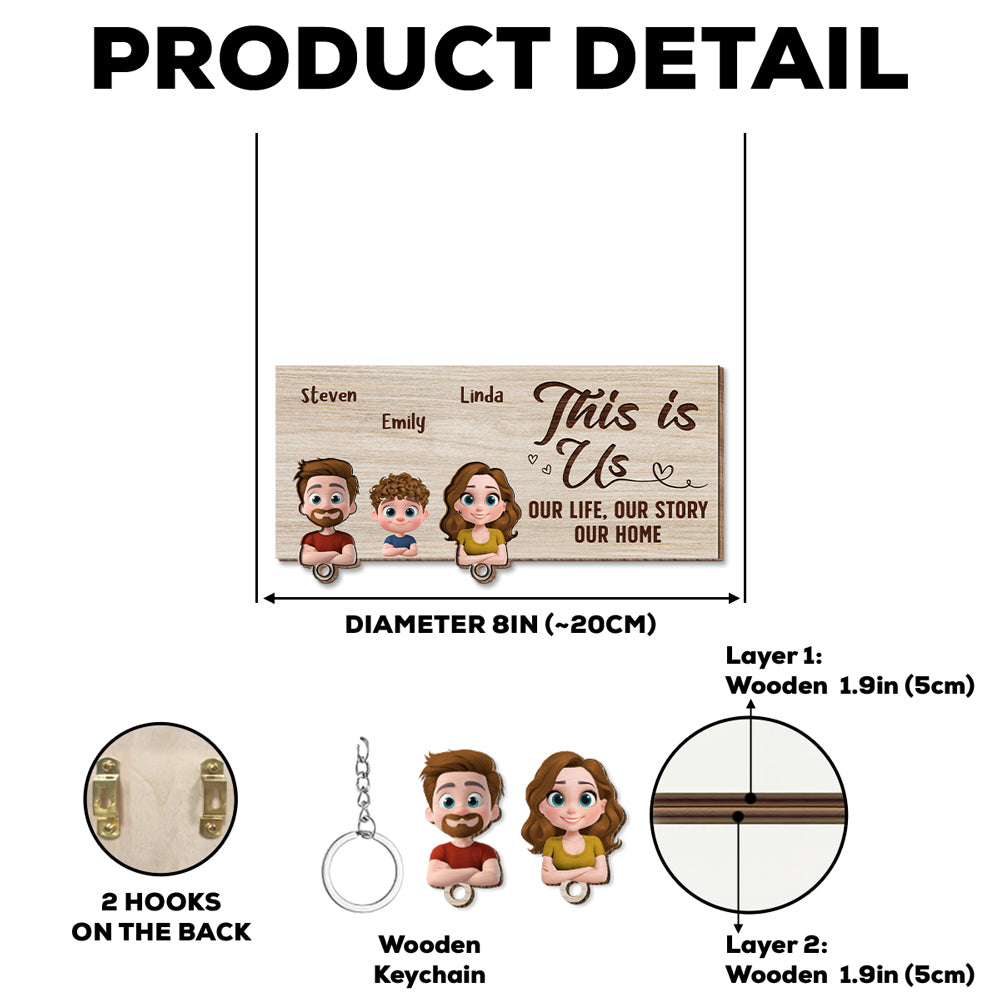 This Is Us - Personalized Custom Wooden Key Holder With Keychain