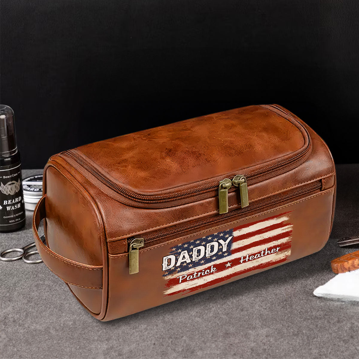 Proud To Be American - Personalized Custom Leather Toiletry Bag