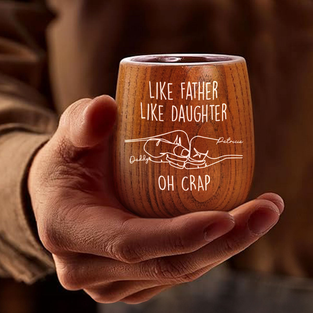 Like Father Like Daughter - Personalized Custom Wooden Whiskey Glass