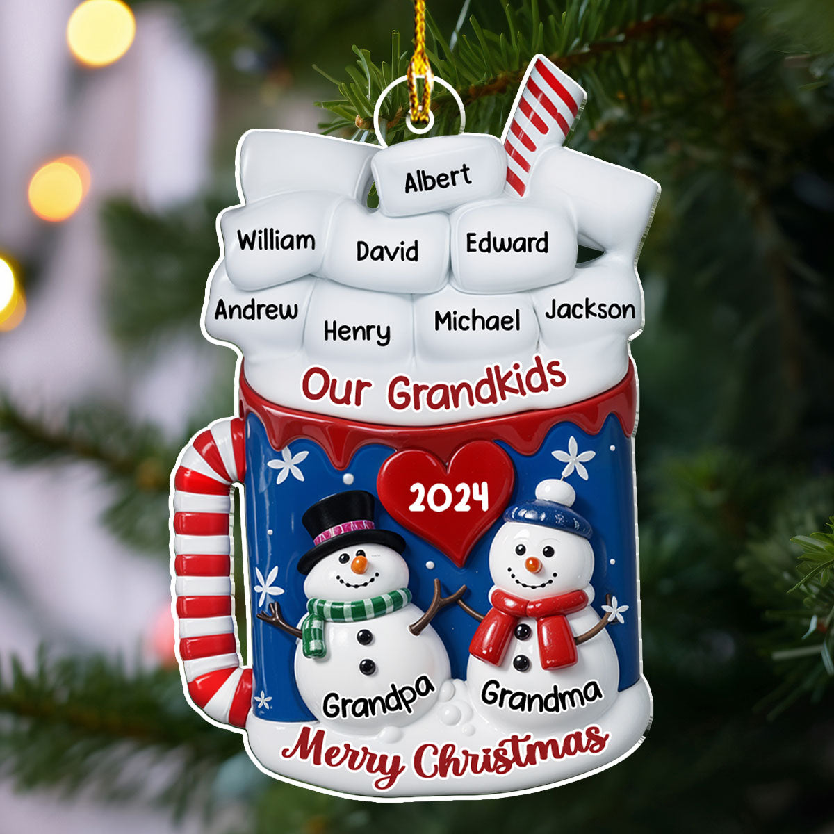 Snowman Grandma And Grandpa - Personalized Custom Acrylic Ornament