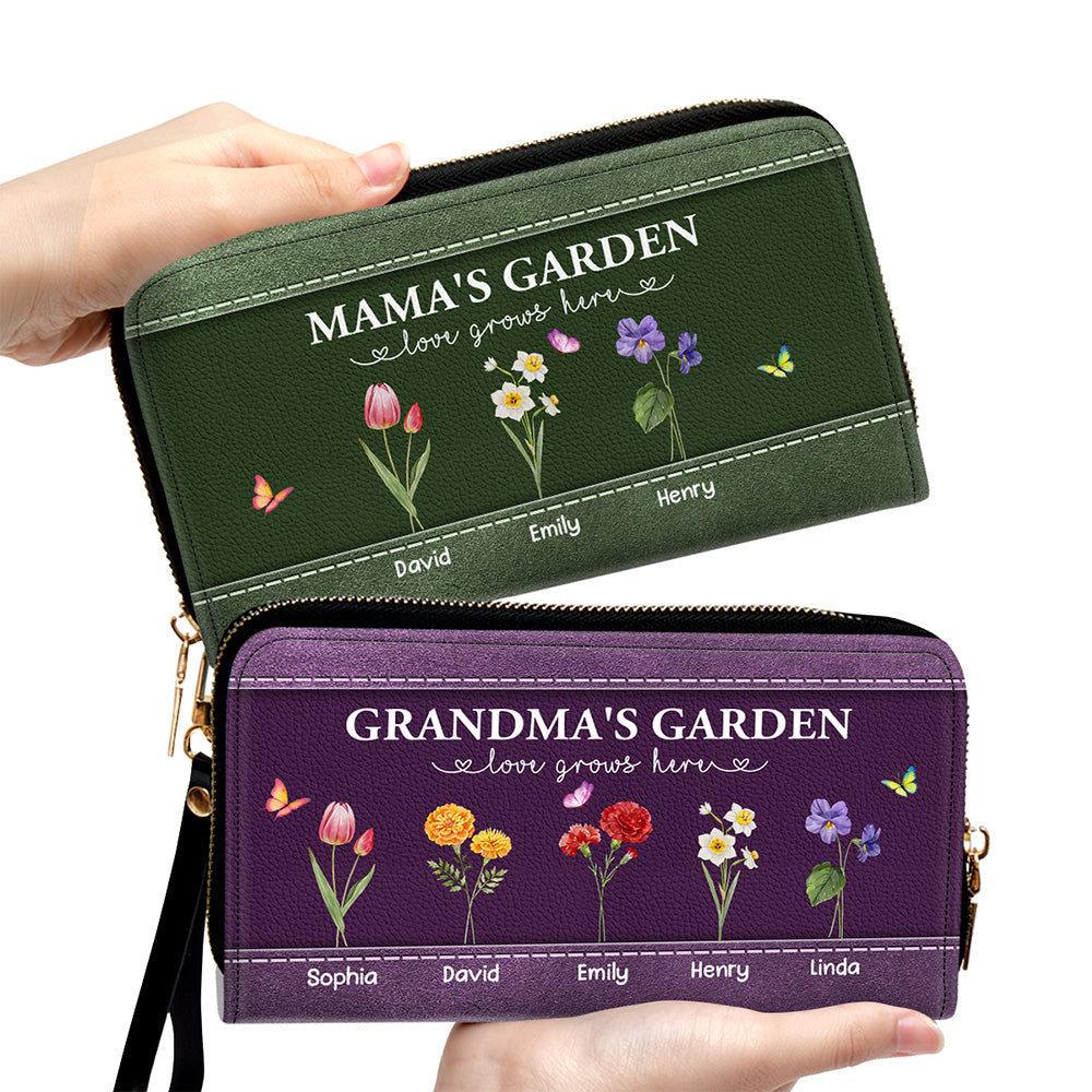 The Garden of Grandma Love Grows Here - Personalized Custom Leather Wallet