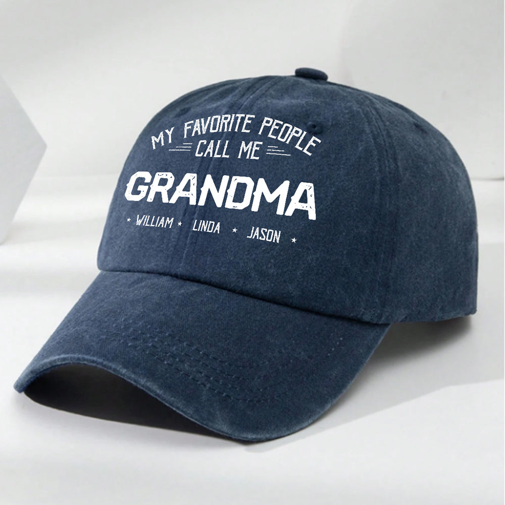 My Favorite People Call Me Grandma Mom - Personalized Custom Vintage Washed Denim Cap