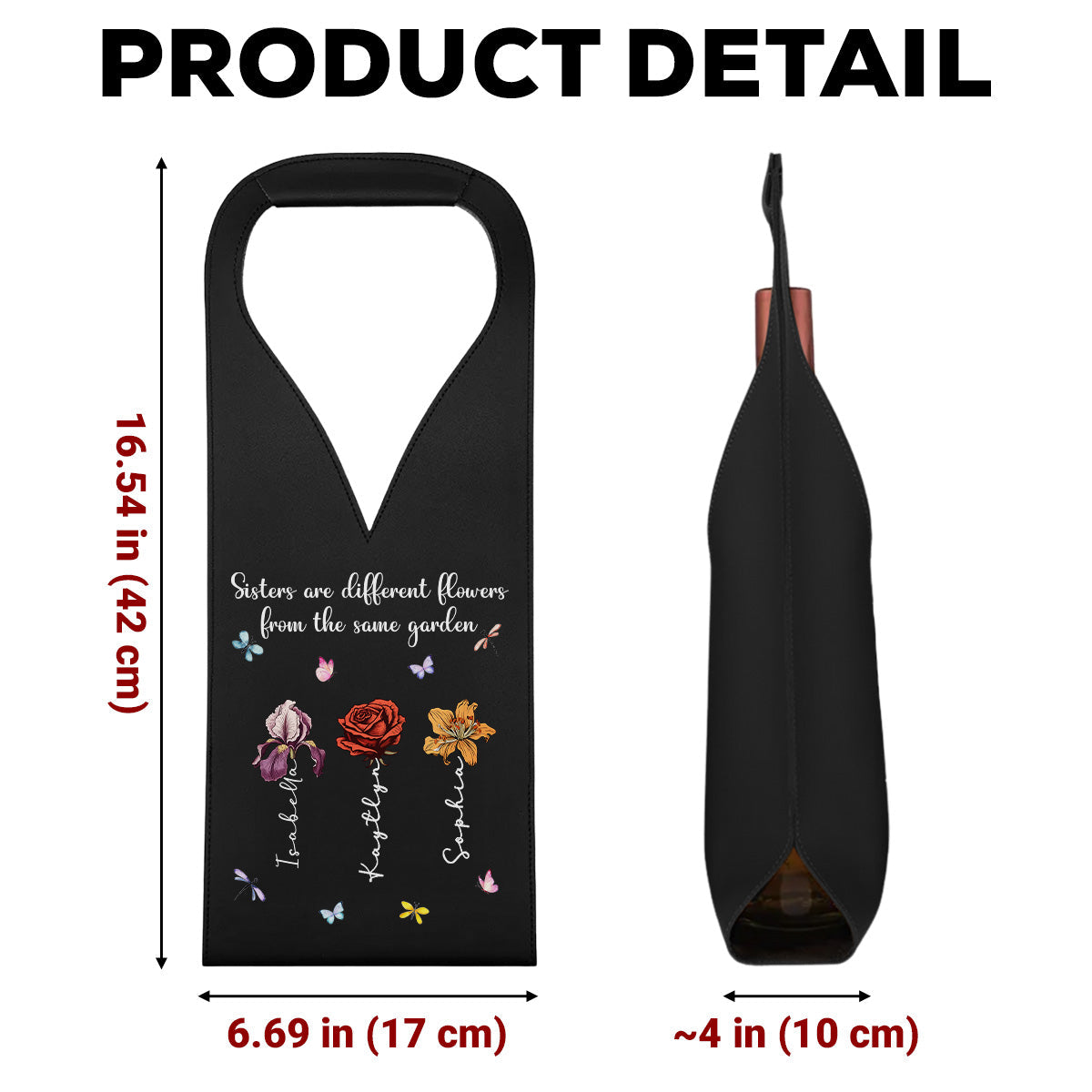 Sisters Are Different Flowers - Personalized Custom Leather Wine Bag