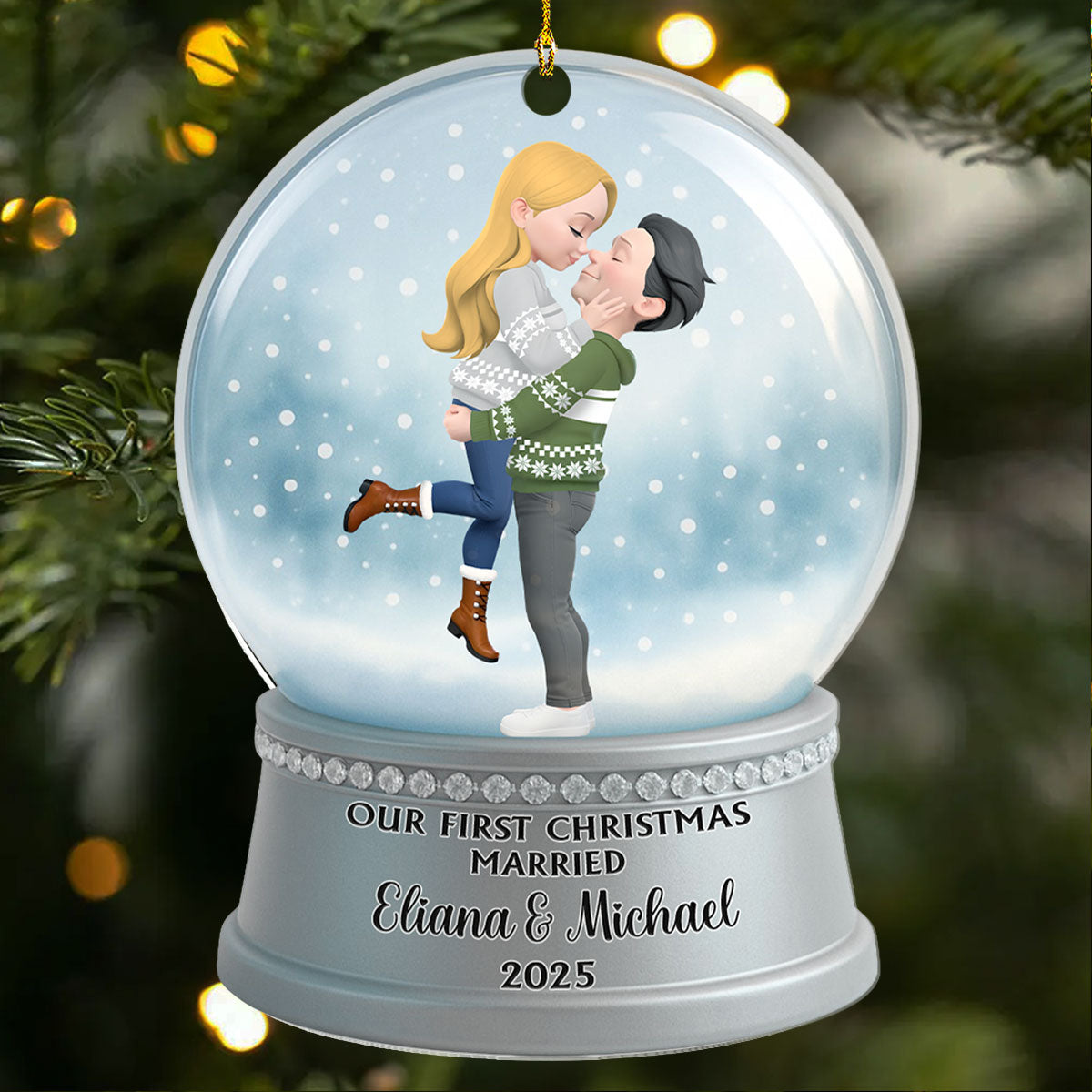 Couple Snowball - Personalized Custom Acrylic Ornament