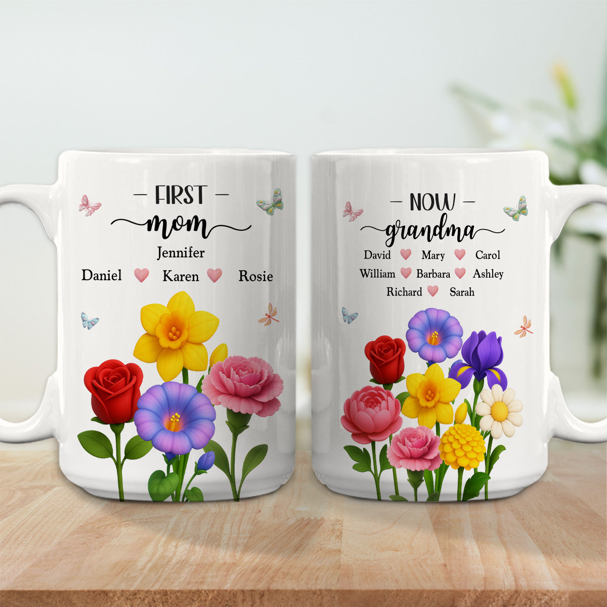 First Mom Now Grandma Floral - Personalized Custom Coffee Mug