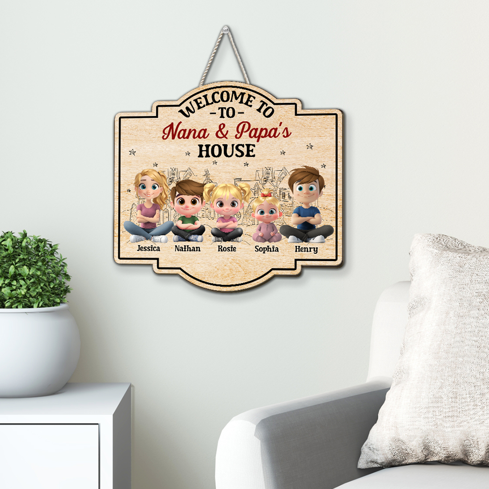 Welcome To Nana & Papa House Grandkids - Personalized Custom Wood Sign