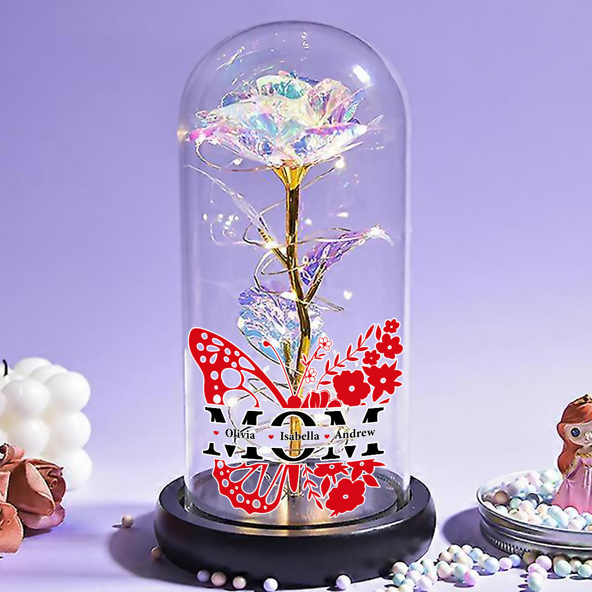 Best Mom - Personalized Custom Sparkly Rose